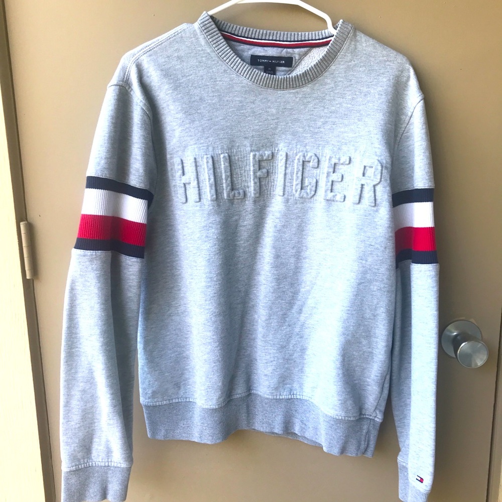 Tommy Hilfiger Monogram Gray Sweatshirt with Sleeve Detail Sz Medium